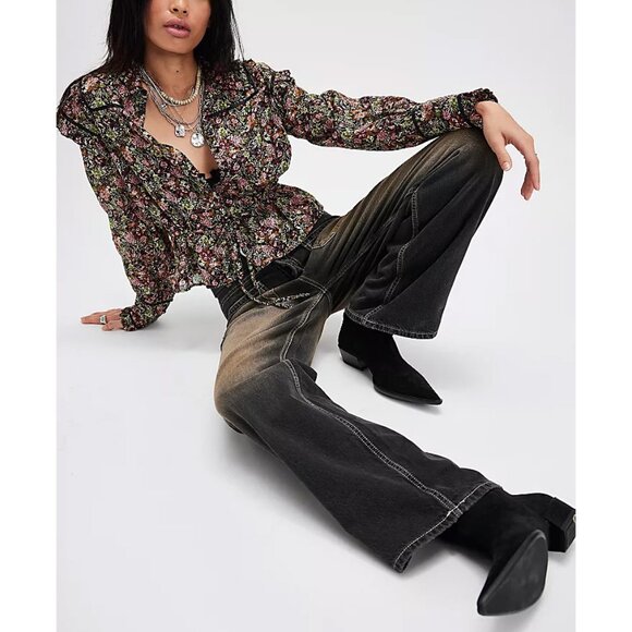 🎉LAST CHANCE🎉 FREE PEOPLE Printed Daybreak Blouse / Black Combo - Picture 6 of 12